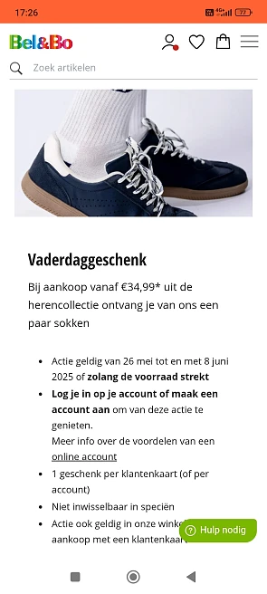 Gratis sokken voor vaderdag bij bel&bo