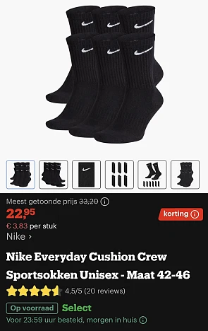 Nike everyday cushion crew sportsokken maat 42-46
