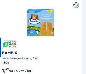 Bambix berenkoekjes honing 12m 150g