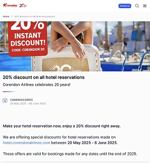 Corendon 20% hotelkorting