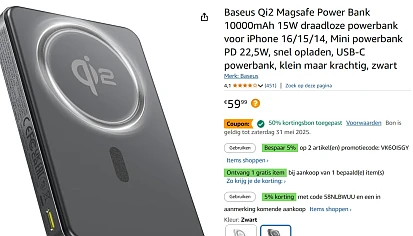 Baseus Qi2 Magsafe Power Bank 10000mAh 15W draadloze powerbank+gratis kabel