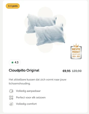 1 + 1 gratis Cloudpillo Original 💤