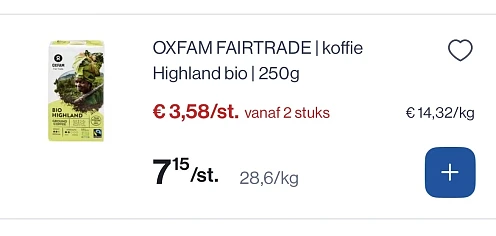 Oxfam fairtrade koffie highland bio 250 gram -50%