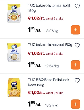 Tuc bake rolls goedkoper