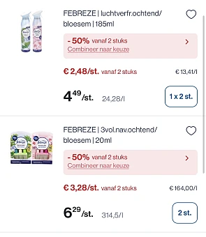 Febreze producten -50% bovenop goedkopere prijs