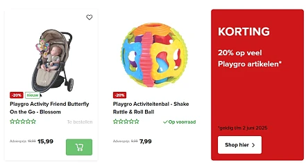 20% korting op veel Playgro artikelen.