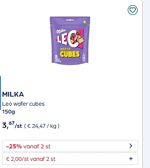 Milka Leo wafer cubes 150g -25% extra