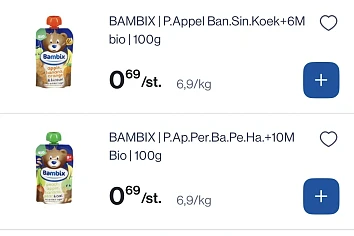 Bambix groeimelk en knijpzakjes goedkoper