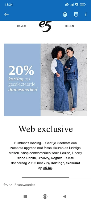 E5: 20% korting op een selectie damesmerken