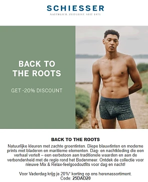 20% korting op het herenassortiment bij SCHIESSER