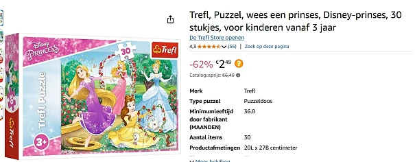 Prinses puzzel bij Amazon €2,49