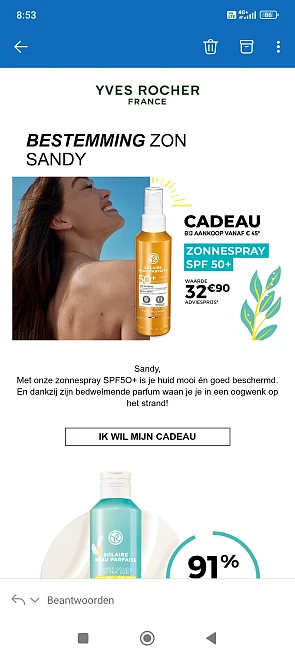 Gratis zonnespray bij Yves Rocher