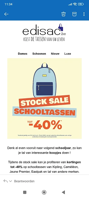 Edisac: tot -40% op schooltassen