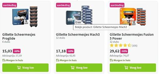 60% korting Gillete scheermesjes