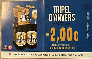 Bonnetje tripel d’anvers aan rek bij Delhaize.