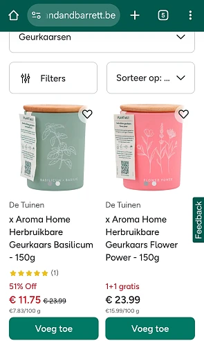 Geurkaarsen Holland and Barrett 1 + 1 gratis
