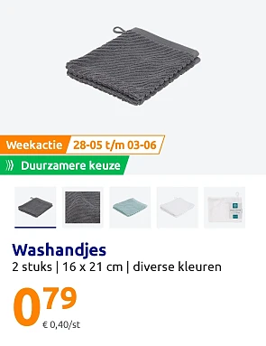 Action weekactie washandjes 2 stuks €0,79