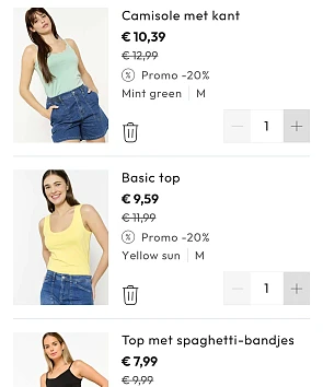 20% korting op shorts en tops
