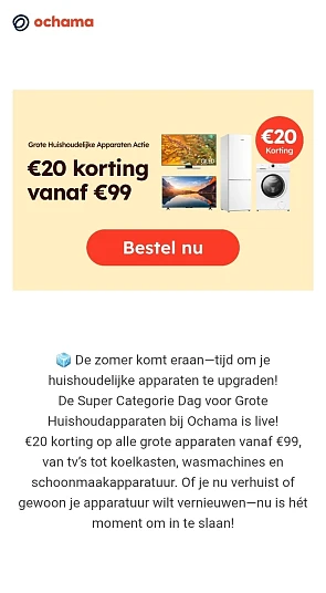 €20 extra korting op huishoudelijke apparaten bij Ochama