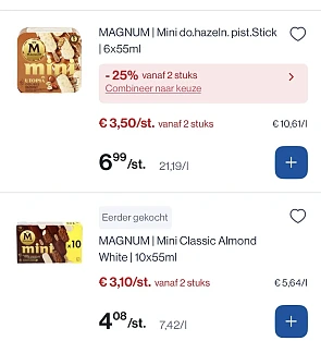 Verschillende magnum met mooie promo reactie Albert heijn
