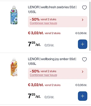 Lenor en Dreft vloeibaar wasmiddel extra korting bovenop de goedkopere prijs