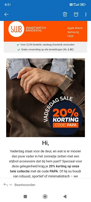 20% korting op onze hele collectie bij smartwatchbanden.nl