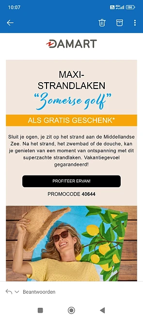 Damart: gratis strandlaken