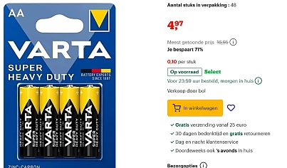 48 AAA batterijen goedkoop bij bol