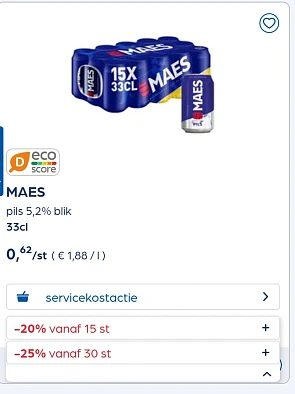 Maes pils 5,2% blik 33cl veel goedkoper
