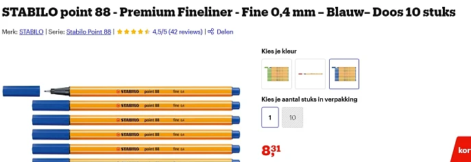 10 stuks Stabilo Fineliner blauw