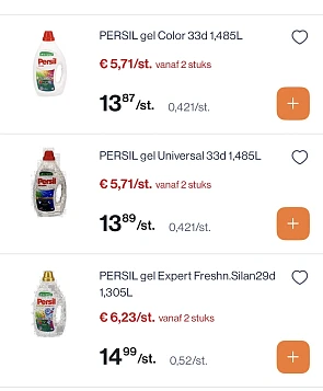 Verschillende Persil gel goedkoper