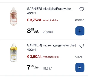 Garnier miccelaire water 400 ml veel goedkoper