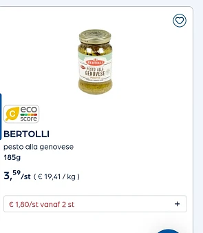 Bertolli pesto, pastasaus 50% goedkoper