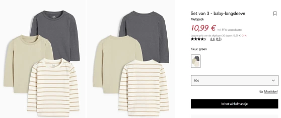 Longsleeves jongens met > 30% korting, kleedje en make-up tasjes bij C&A 🛍️