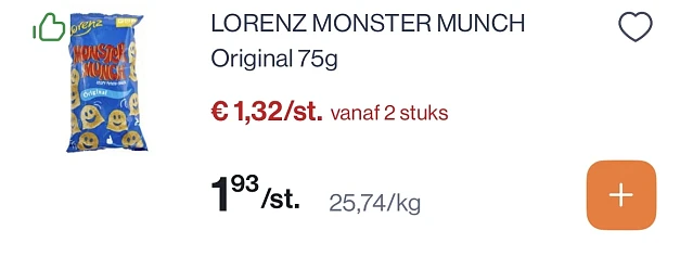 Lorenz Monster Munch original 75 gram reactie op Aldi