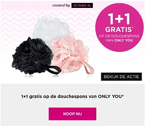 1+1 gratis op douchespons van Only You
