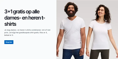 3+1 gratis op alle dames- en heren t-shirts bij Zeeman