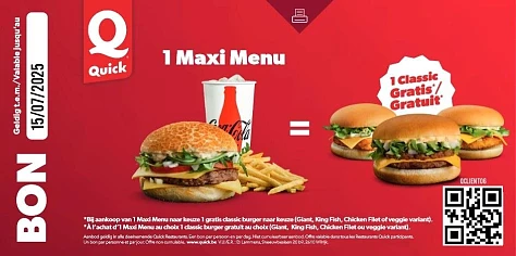 Quick: Gratis Classic burger bij aankoop van Large menu