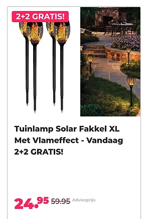 Tuinlamp solar fakkel xl met vlameffect. Vandaag 2+2 -58% op voordeelvanger.nl