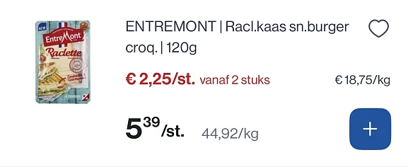 Entremont raclette kaas sn burger croq 120 gram veel goedkoper
