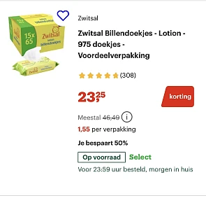 Zwitsal billendoekjes lotion 975 doekjes -50% 🔵 Bol