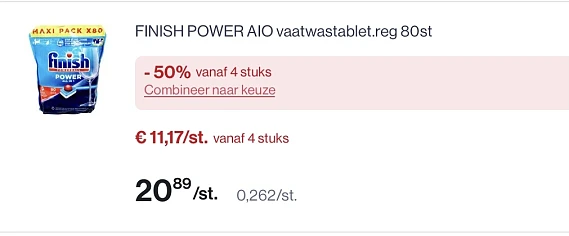 Mooie korting op finish vaatwastabletten power AIO regular