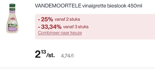 Vandemoortele vinaigrette bieslook goedkoper+ extra korting tot 33,34%