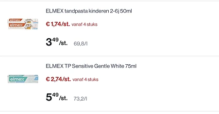 Elmex tandpasta -50% reactie Albert Heijn