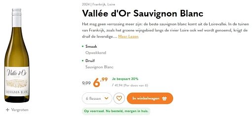 Vallée d'Or Sauvignon Blanc voor €6.99 per fles ipv €9.99