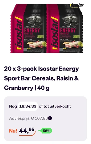 20x3-pack isostar energie bar raisin & cranberry -58% op ibood.com