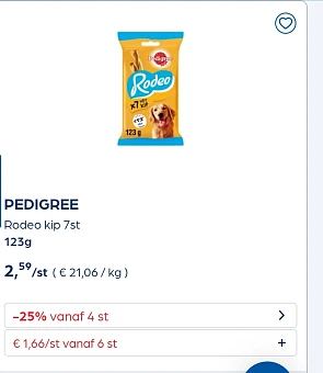 Pedigree rodeo kip 7st 123g -25% extra