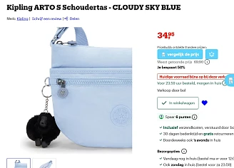 Kipling schoudertas Artio blauw