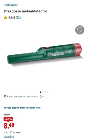 Draagbare metaaldetector PARKSIDE -43% bij Lidl