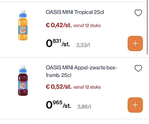 Oasis mini flesjes -50% reactie Delhaize 1+1